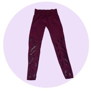 Pink Burgundy leggings with hole designs for women